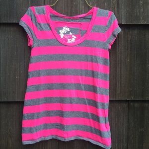 Pink and Gray Striped T-shirt